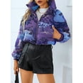 thumbnail image 5 of Women's Cropped Puffer Jacket Floral/Skull Print Stand Collar Down Coat Fall Winter Long Sleeve Padded Jacket Outerwear, 5 of 7