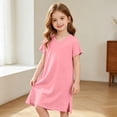 thumbnail image 2 of HAYIMI Girls V Neck Dresses, Short Sleeve Side Split Loose Solid Color Casual Kids Dress for Summer Bedroom Wear Vacation Sundress, 2 of 4