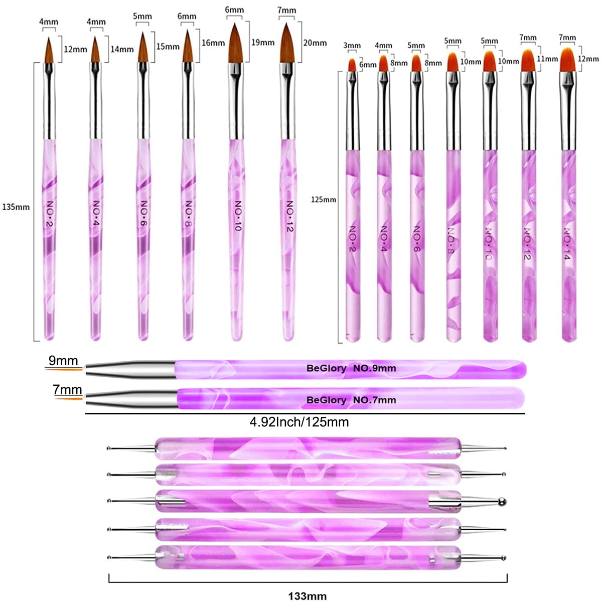 24PCS Nail Art Brushes Acrylic Nail Brush Set for Acrylic Application, UV Gel Nail Polish Brush Nail Art Painting Brush Dotting Tool Nail Dust Remover Brushes for Nail Salon Art Tools