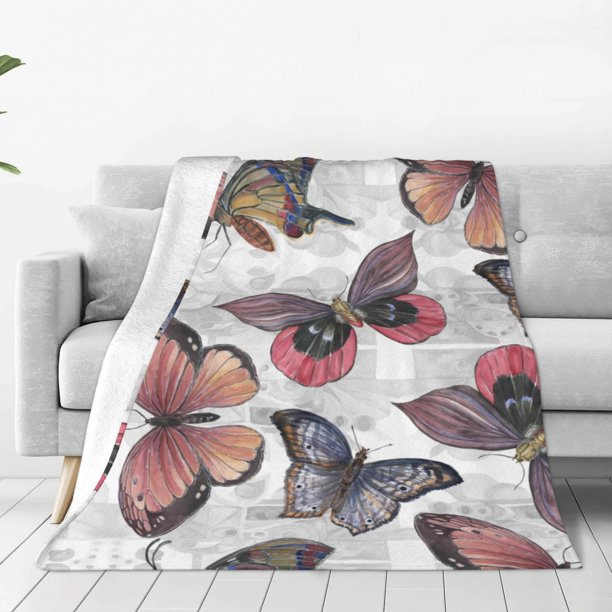 Balery Vintage Butterflies Manta de Felpa Suave y Acogedora – Cobija de Franela Aterciopelada para Cama, Lavable y Cálida para Sofá, Mascotas, Transpirable-50"x40"