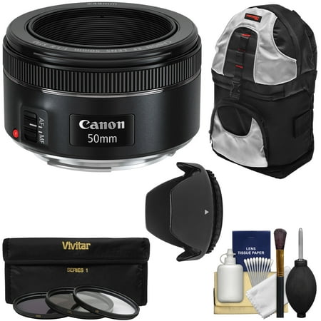 Canon EF 50mm f/1.8 STM Lens with 3 Filters + Hood + Backpack Kit for EOS 6D, 70D, 7D, 5DS, 5D Mark III, Rebel T3, T3i, T5, T5i, T6i, T6s, SL1