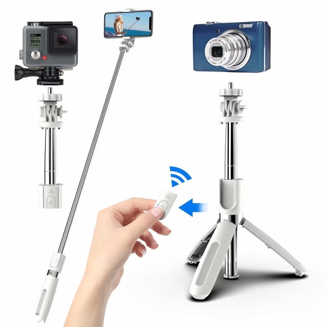 Selfie Stick With Mobile Phone And Camera Tripod (100cm) - 4 In 1 Selfie Stick With Bluetooth Remote Release, 360 ° Rotation Selfie Stick For Gopro Action Cameras And Iphone Android Smartphones