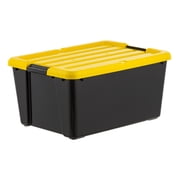 IRIS 45 Qt Black Plastic Stackable Storage Bin with Lid Tote, Plastic Storage Container with Lid, 4-Pack
