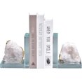 thumbnail image 2 of AMOYSTONE Glass Modern Bookends for Heavy Books, L-Shaped Crystal Bookends with White Geode Cluster, Non-Skid Sturdy Decorative Book Support for Shelves or Desktops, 2 of 7