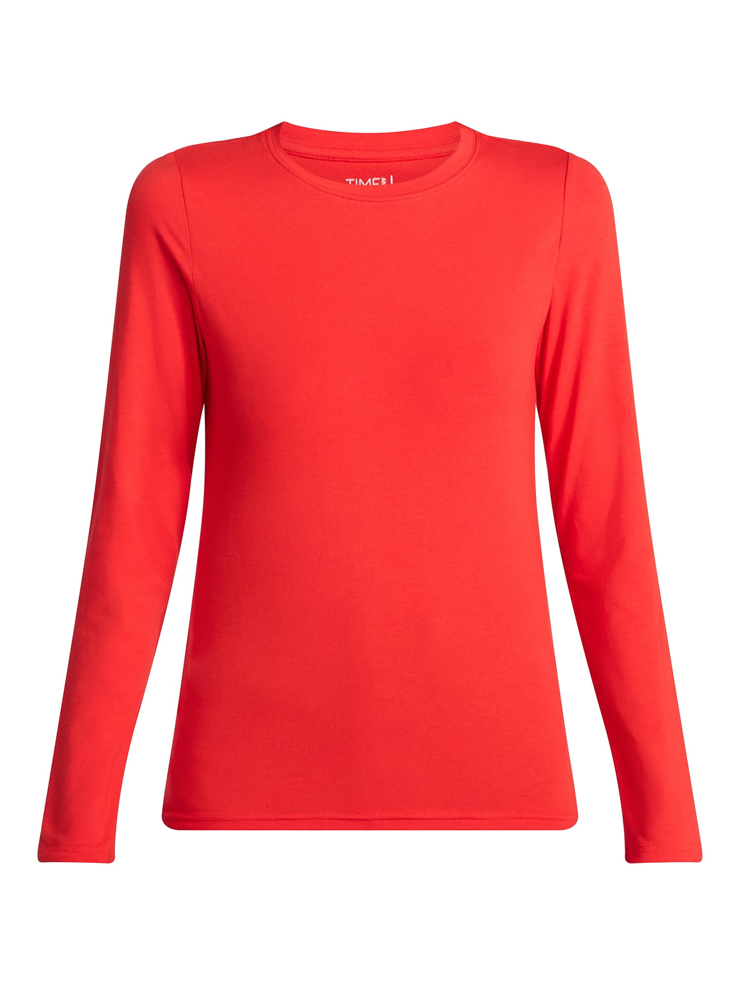 Time and Tru Women's Slim Crewneck Tee with Long Sleeves, Sizes XS-XXXL