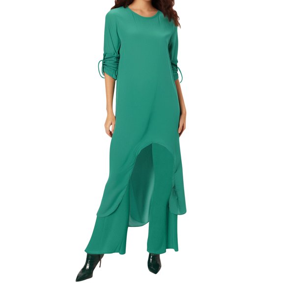 Women's And Linen Fashion Casual Large Size Irregular Long Sleeved Wide Leg Pants Two Piece Suit