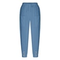 thumbnail image 6 of Womens Cotton Linen Pants Summer 2026 Dressy Casual Elastic High Waisted Loose Fit Straight Wide Leg Lounge Trousers Blue M, 6 of 6