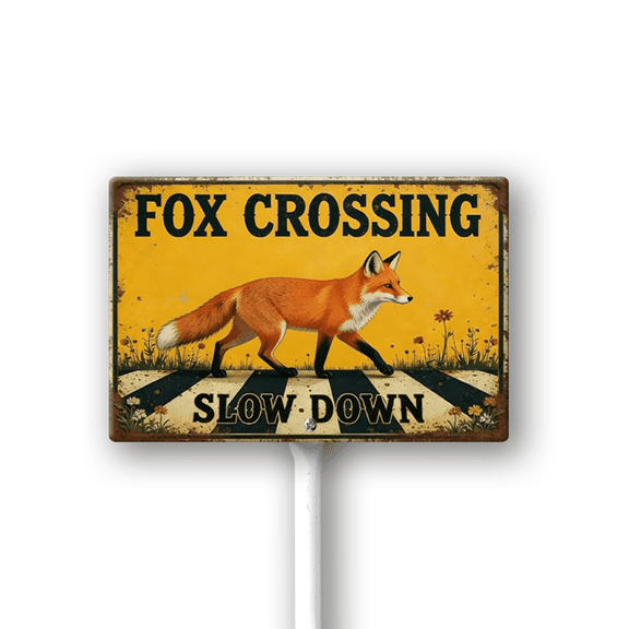 Eveokoki Fox Crossing Slow Down Sign With Stake For Neighborhoods Yard Farm Aluminium Caution 12x8inch Farm Decorations Yard Lawn Walkway Decorations Animal Signs