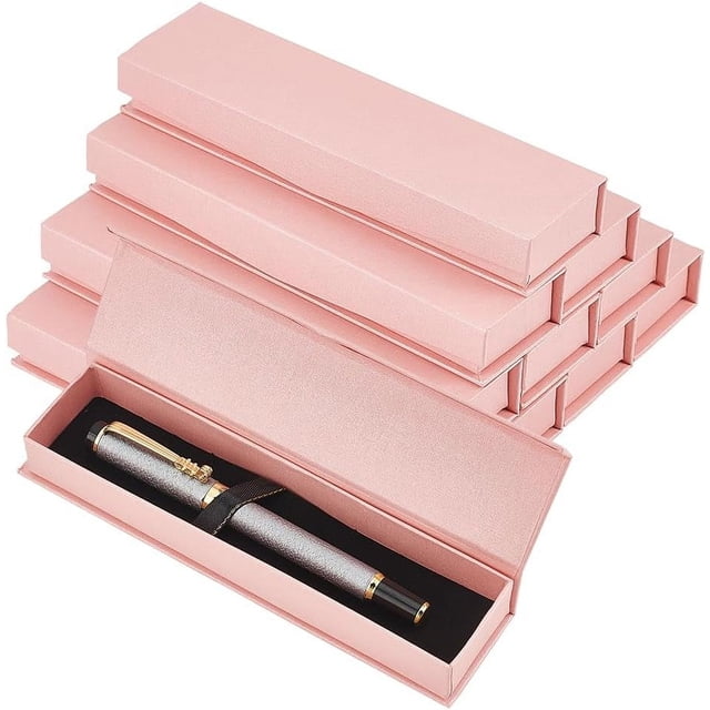 Caja de regalo vacía para bolígrafos, estuche de cartón con solapa y cierre magnético, color rosa, para lápices, marcadores y bolígrafos, 168 x 38 mm, 10 unidades