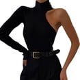 thumbnail image 5 of comerut Bodysuit One Shoulder Hollow Knitted Turtleneck Solid Color Elastic Soft Warm Bodysuit Skinny Lady Spring Fall Top, 5 of 7