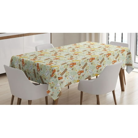 

Kids Boys Tablecloth Bear Fox Bunny Animals of the Forest Pattern Doodle Flowers and Foliage Backdrop Rectangular Table Cover for Dining Room Kitchen 60 X 84 Inches Multicolor by Ambesonne