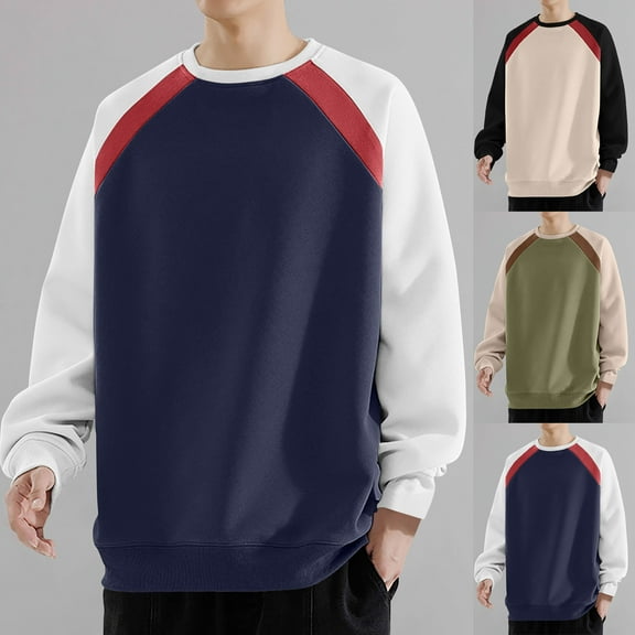 DODADAWANJ Color Block Sweatshirt for Men Crewneck Raglan Sleeve Pullover Big and Tall Long Sleeve Sweatshirts for Casual Outdoor Resort Navy S