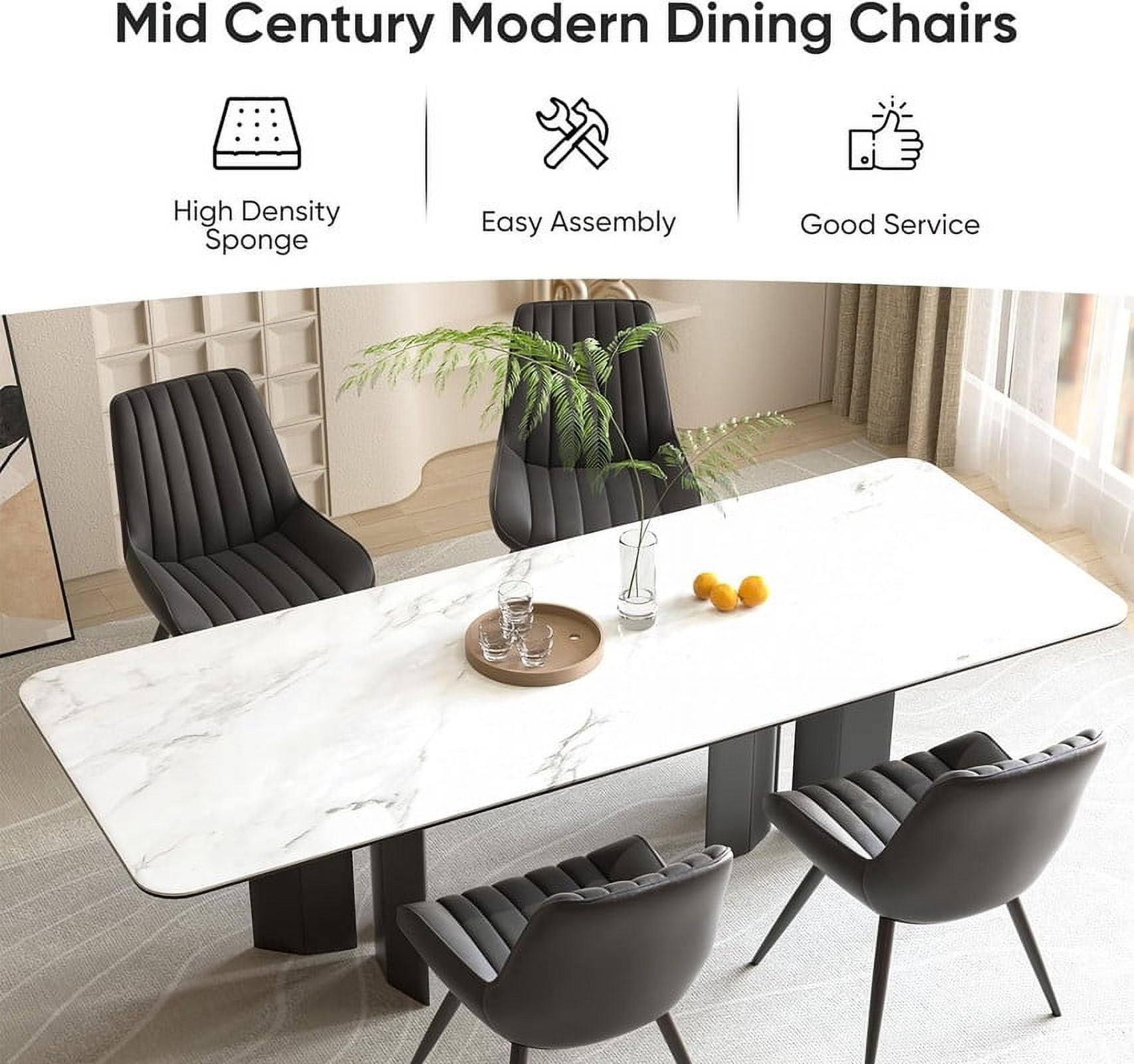 Hawsaiy Modern Upholstered Dining Chairs Set of 2, Comfy Kitchen Side Chairs with Thick Cushions & Metal Legs, Black