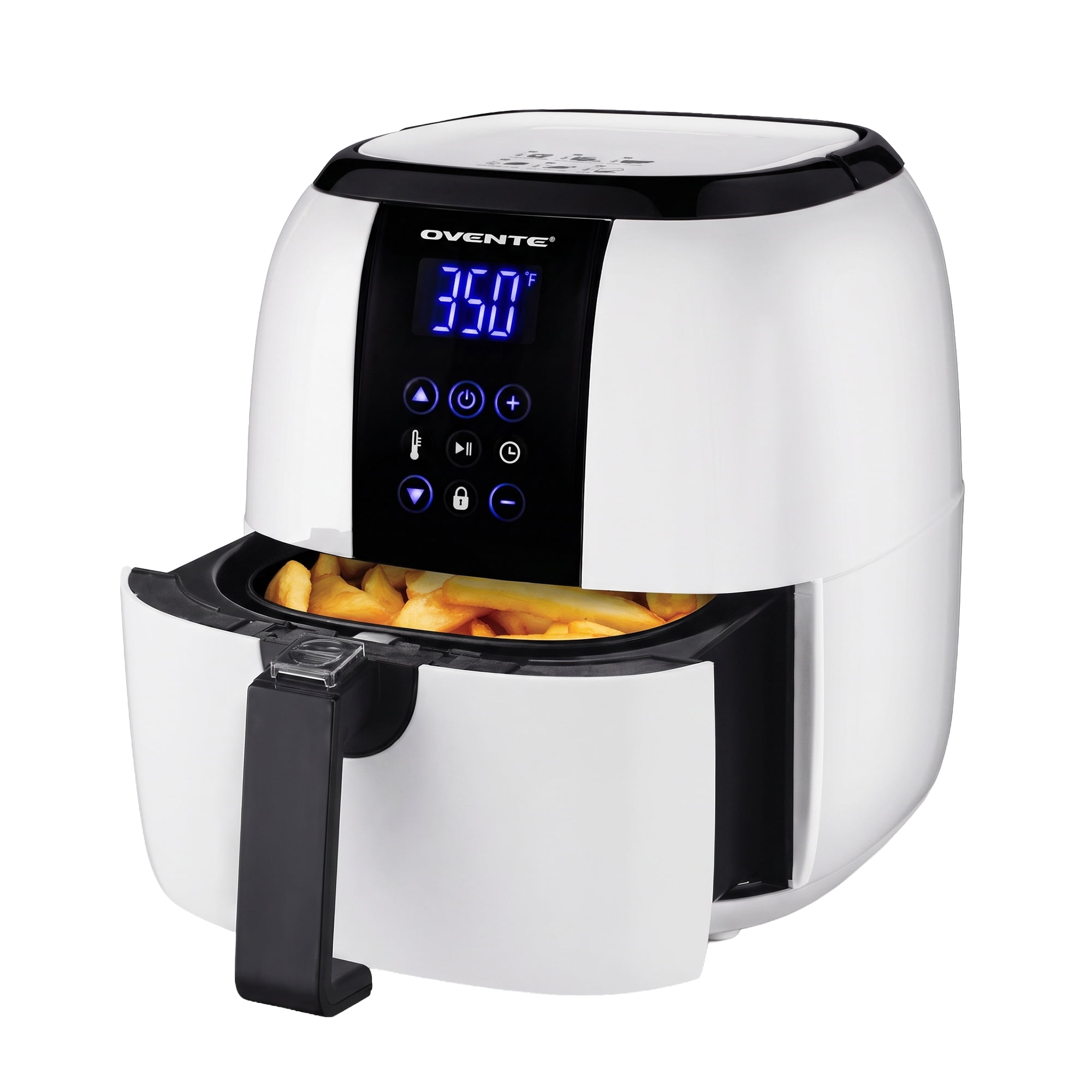 OVENTE 3.2 Qt Compact Digital Air Fryer, 1400W Power, White FAD61302W | Electric Hot Cooker, LED Touch Screen, Auto Shutoff, Dishwasher Safe Nonstick Basket, Perfect for Healthy Food