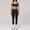 Black, variant on PISONIC Women Workout Sets Color Block Twist Back Layered Sports Bra Twist Waist Leggings Gym Yoga Outfits