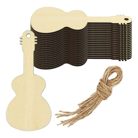 HOMYL 30 Pieces Wooden Guitar Cutouts Ornaments for DIY Craft Writing Scrapbooking