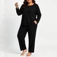 thumbnail image 6 of NominalSnug Plus Size Pajamas for Women Set Ribbed Knit Pjs Womens 2 Piece Long Sleeve Pajama Sets with Pockets Sleepwear, 6 of 8
