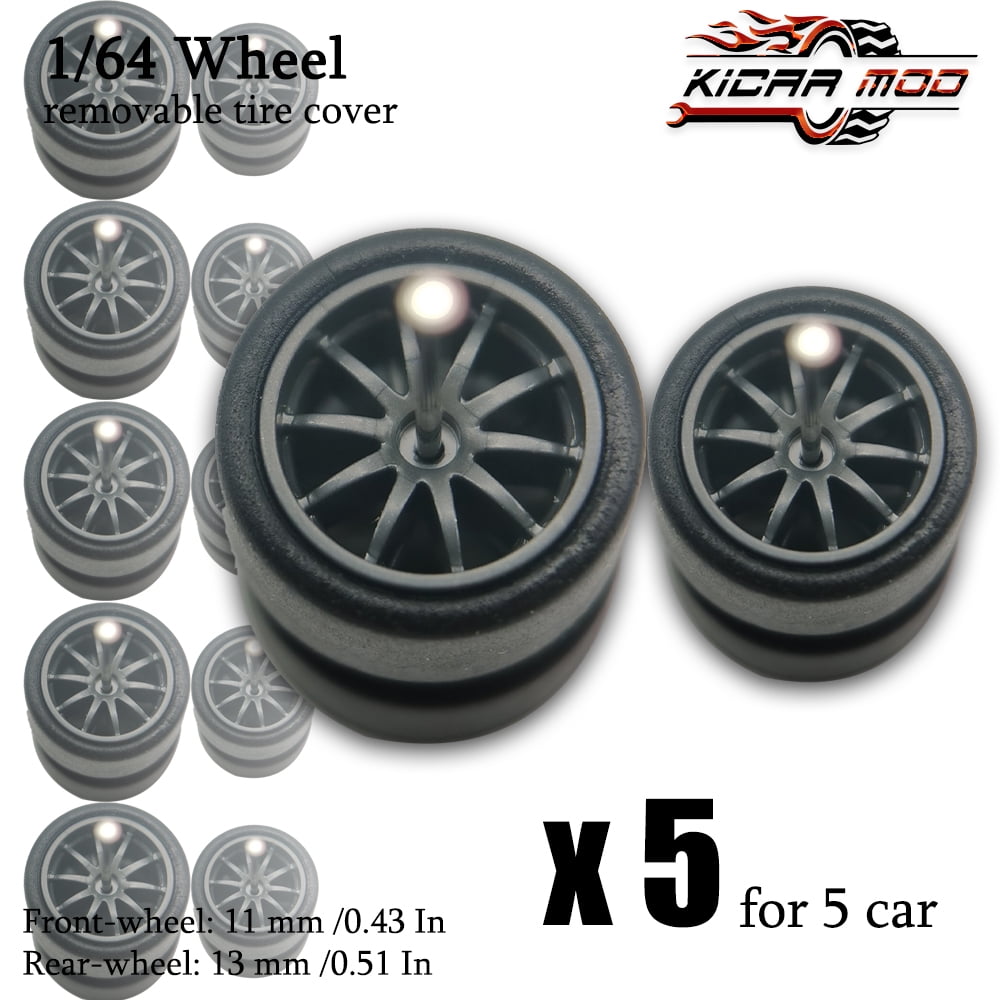 Petites Roues avant et Arrière 1/64 avec Pneus en Caoutchouc Détachables pour Voitures Modèles Pièces de Rechange pour Hotwheels (5 Ensembles) RLCBS008