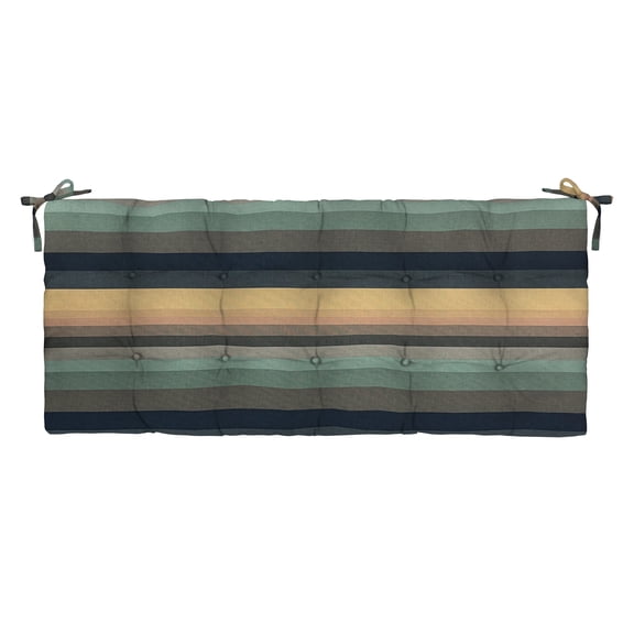 RSH Décor Indoor Outdoor Tufted Bench Cushion with Ties 60” x 18”, Braymont Dune Blue Stripe