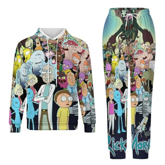 Rick And Morty Unisex Adult Sweatsuits Hoodie & Sweatpants Long Sleeve Hooded Sweatshirt Matching Joggers Tracksuit Sets 2XS