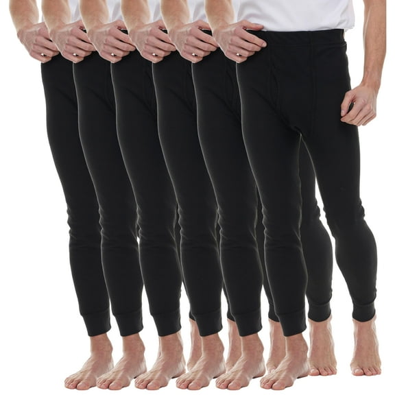 BILLIONHATS 6 Pack Thermal Pants for Men, Long Johns Mens Underwear Bulk Wholesale, Cotton, Solid Colors, X-Large Black