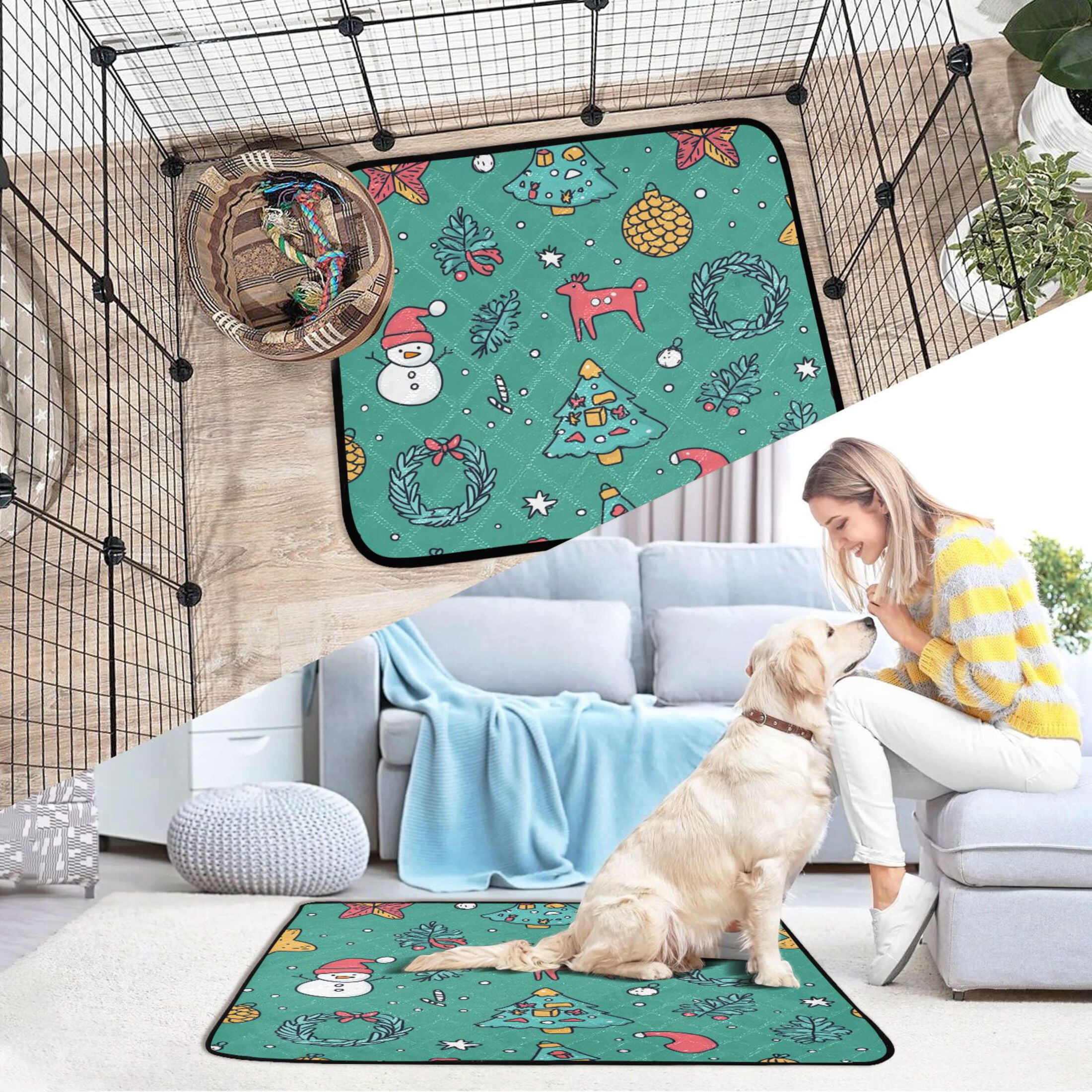 Qxltty Cartoon Christmas Patterns with Simple Lines Cat litter Pads Pet Set of 3 Diaper Mats Center Anti-leakage Layer Absorbent Soft and Comfortable
