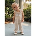 thumbnail image 5 of BemeyourBBs Toddler Baby Girls Littler Sister Outfit Summer Clothes Gingham Plaid Smocked Romper Overalls Lil Sis Letter Embroidery Sleeveless Square Neck Wide Legs Long Pants Jumpsuit Overalls, 5 of 9