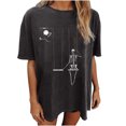 thumbnail image 1 of Moda Mujer Damas Cayó Hombro Mangas Impresión suelta Manga corta Top Pullover Tops Pompotops hfajkhk139553, 1 of 8