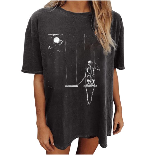 Moda Mujer Damas Cayó Hombro Mangas Impresión suelta Manga corta Top Pullover Tops Pompotops hfajkhk139553