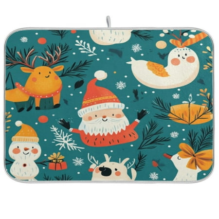 

Kitchen Drying Mat 16x18In Drying Dish Mat Dish Drying Mats Kitchen Countertop Multi-Function Drain Drying Mat Kitchen Table Christmas Lovely Snowman2