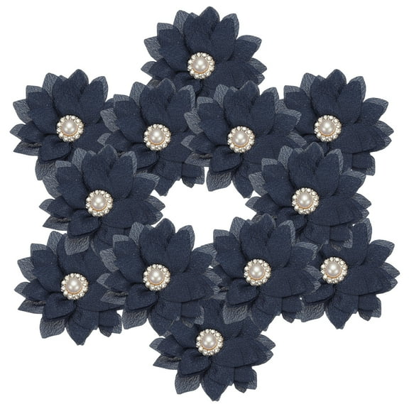 2.36 in Rhinestone Chiffon Flower, 12 Pcs Fabric Flowers Rhinestone Pearl Sewing Appliques for DIY Crafts Dresses Clothing Headbands Wedding Decoration, Navy Blue