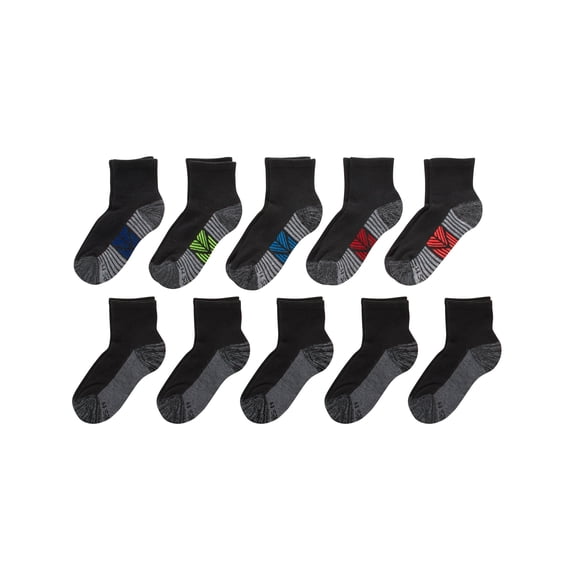 Hanes Ultimate Double Tough Boys' Ankle Socks, 10-Pairs Black M