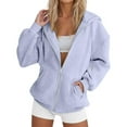 thumbnail image 2 of Htigea Womens Full Zip Up Hoodies Drawstring Hooded Long Sleeve Lightweight Thin Fleece Sweatshirts with Pockets Light Blue L, 2 of 2
