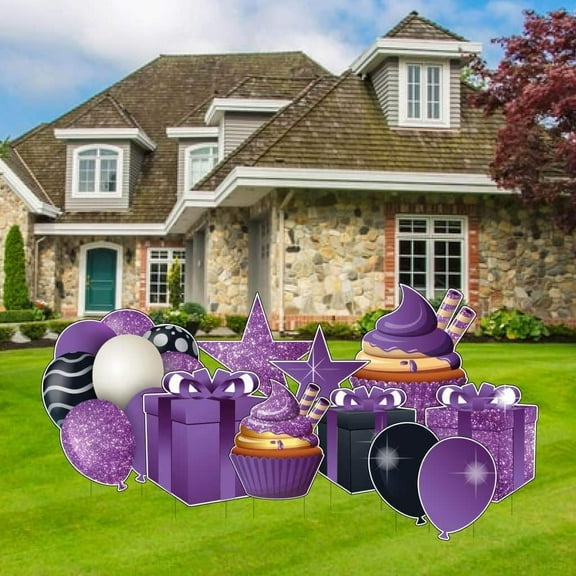 Victory Store Purple Glitter Outdoor Birthday Party Supplies Package 18830
