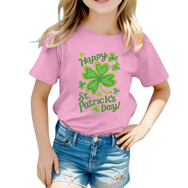 Ensemble de Pyjama Short pour Fille Haut pour Bébé Fille Enfant Filles Pâques Mignon Saint Pat Col Rond Manches Courtes T-Shirt Été Décontracté T-Shirt