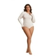 thumbnail image 6 of POSESHE Women's Plus Size Long Sleeve Bodysuit,Slim Fit Crew Neck Tops Cotton Bodysuit for Women,White,Size M, 6 of 8