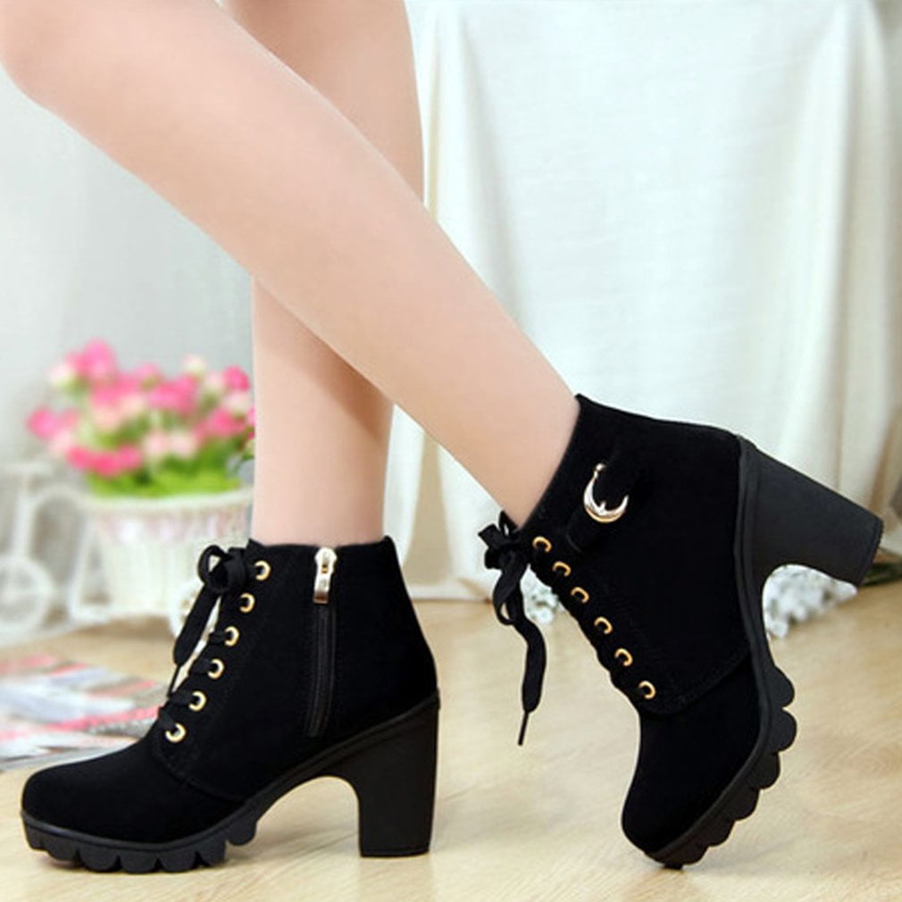 Fashion Women High Heel Lace Up Side Zipper Buckle Ankle Boots Suede Shoes Walmart Canada