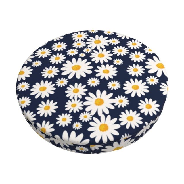 Disketp Daisy Floral Funda Redonda para Taburete, Funda de Cojín para Silla de Bar Suave y Elástica-12 inch