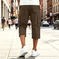 thumbnail image 4 of HKYNLAG Mens Long Cargo Shorts Below Knee Breathable Capris Pants Elastic Waist Solid Color Ankle Pants Brown 4XL, 4 of 7