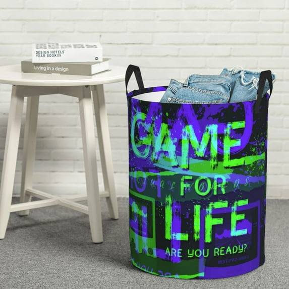YFYANG Waterproof Laundry Hamper, Green Splash Pattern Laundry Basket Oxford Fabric with Handle Foldable, S