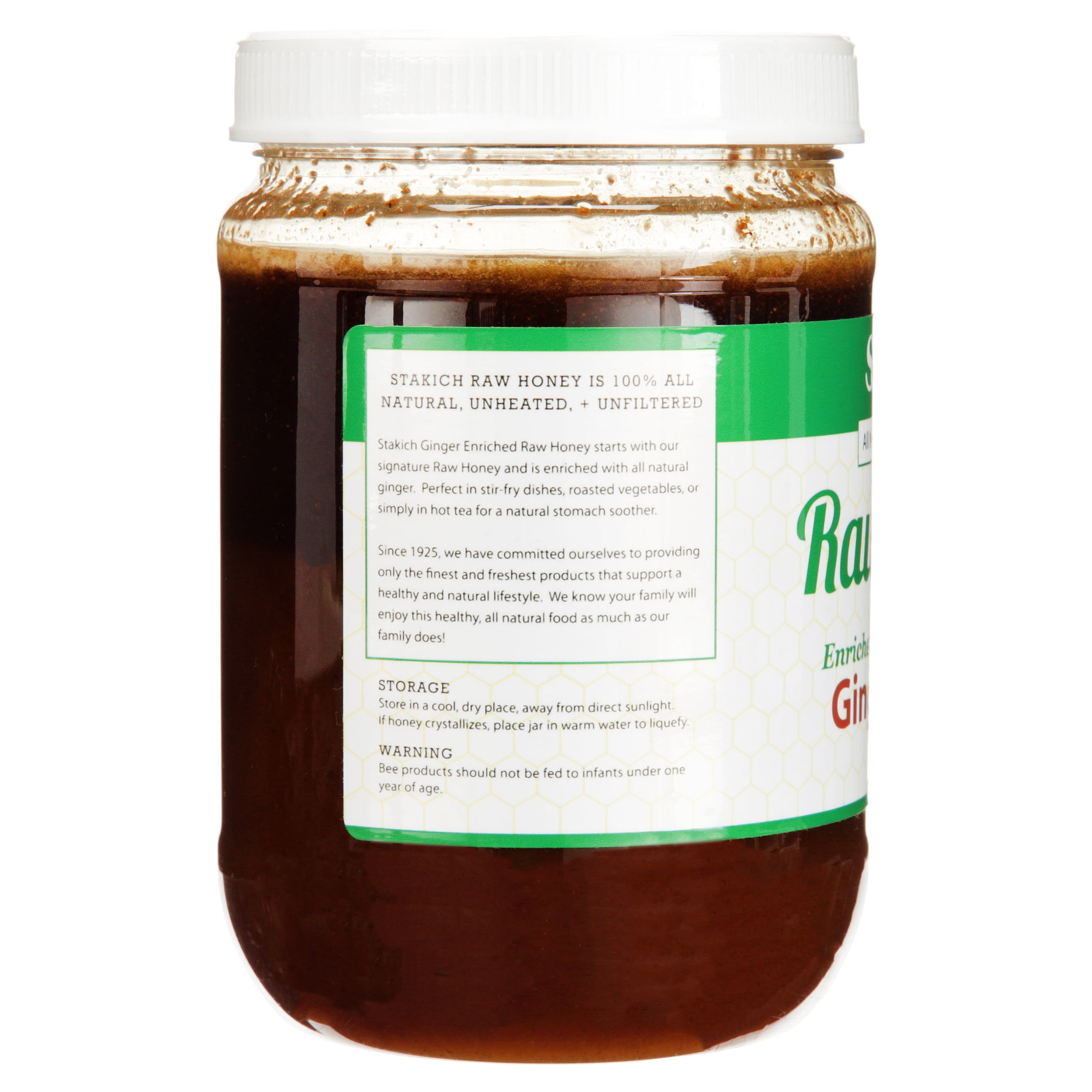 Stakich GINGER Enriched RAW HONEY 40-OZ - 100% Pure, Unprocessed, Unheated