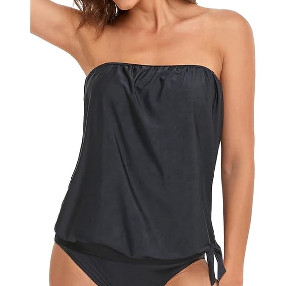 Strapless Tankini Tops for Women Swimwear Top ONLY Bandeau Bathing Suit Blouson Swimsuit No Bottom