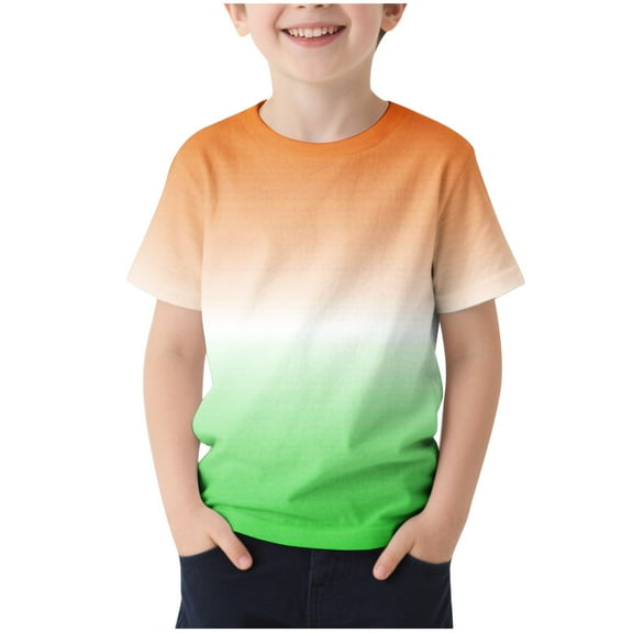 Jalioing Summer Shirts for Kids Casual Gradient Short Sleeve T Shirt Teens Girls Boys Crew Neck Basic Tees Tops