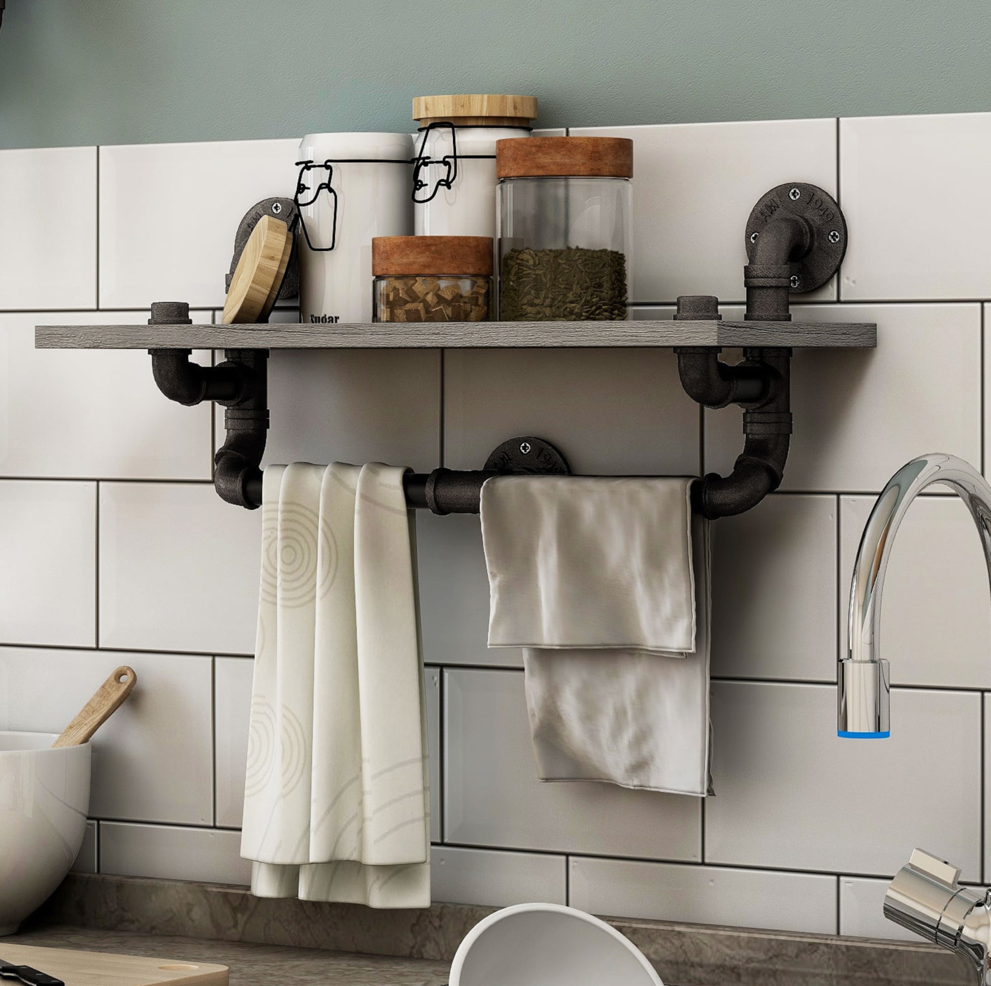 Furniture of America Alcot Industrial Floating Shelf, Vintage Gray Oak