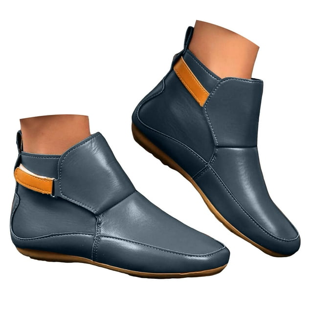 Leozcaa Women's Ankle Boots Flat Booties Ruched Casual Short Boots with Hook Loop Closure Walking Boots