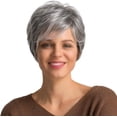 thumbnail image 2 of HSHDLDF Perruques en Cheveux Humains Grises Coupe Pixie Courte pour Femmes Perruque Naturelle, 2 of 4