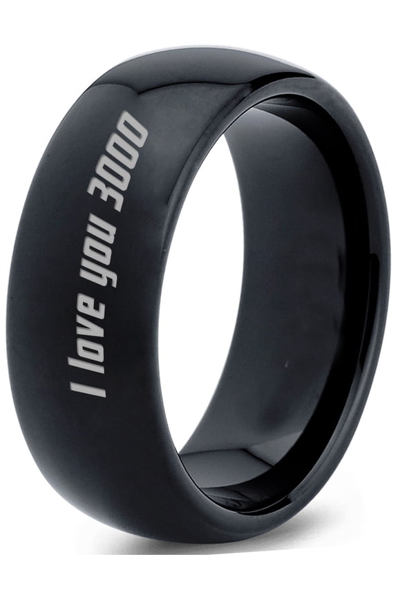 Tungsten I Love You 3000 Engraved Quote Band Ring 8mm Men Women Comfort Fit Black Dome Polished