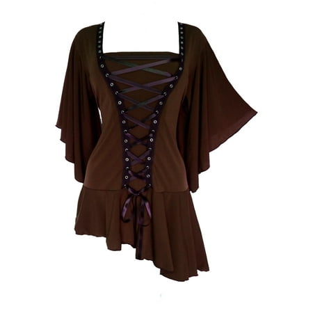 Dare to Wear Alchemy Corset Top: Gothic Steampunk Punk Rock Women s Plus Size Asymmetric Shirt  Brown Topaz 3x