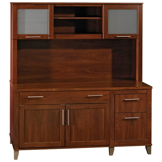 Bush Somerset Credenza Computer Desk and Hutch - Hansen Cherry