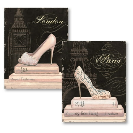 - Gango Home Decor Trendy Paris and London Eiffel Tower and Big Ben Pink High-Heels Fashion Wall Art by Marco Fabiano; Two Pink 11x14in Unframed Paper Prints (Paper Only, No Frame)